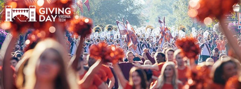 VT Giving Day drillfield with students