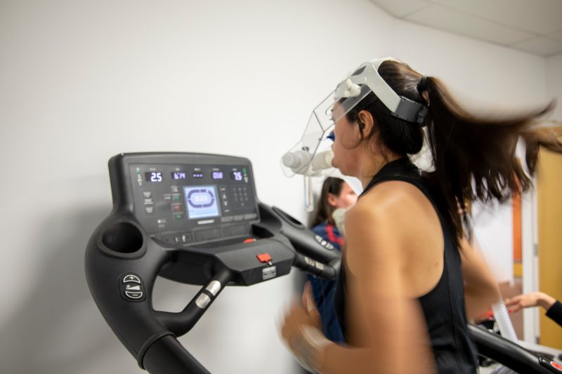 A Virginia Tech HNFE faculty member runs on a treadmill.
